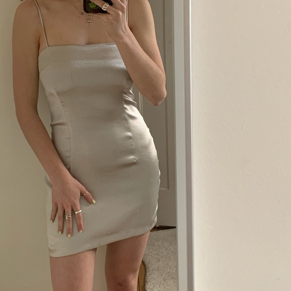 OLIVACEOUS SATIN SILVER GORGEOUS MINI DRESS - Picture 1 of 6